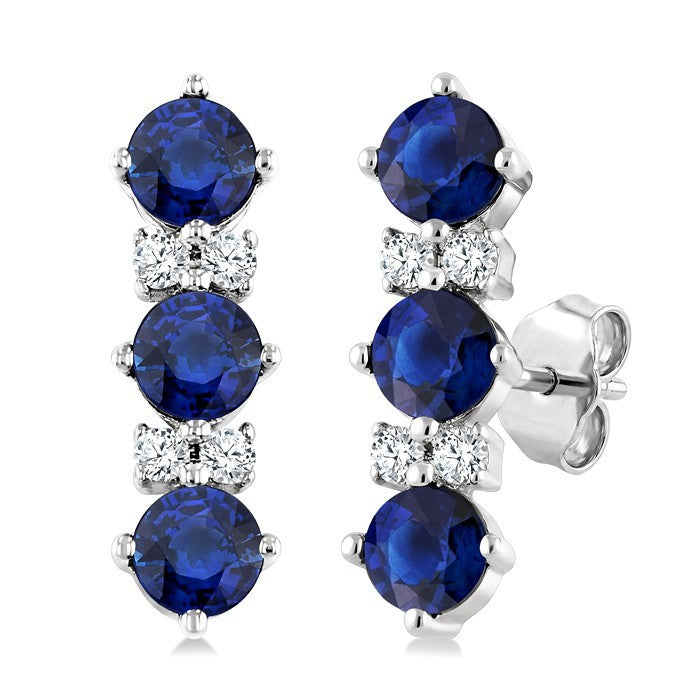 2.5 MM Round Shape Sapphire and 1/20 Ctw Round Cut Diamond Precious Earrings in 10K White Gold