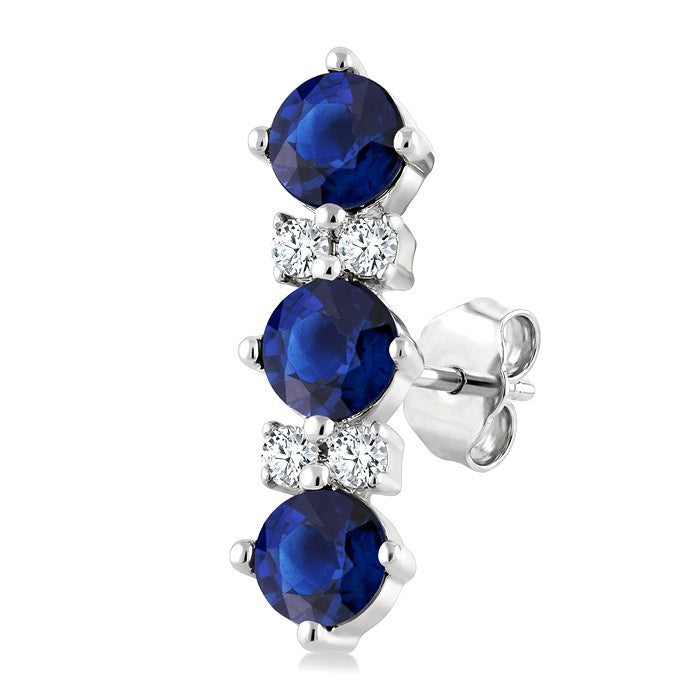 2.5 MM Round Shape Sapphire and 1/20 Ctw Round Cut Diamond Precious Earrings in 10K White Gold