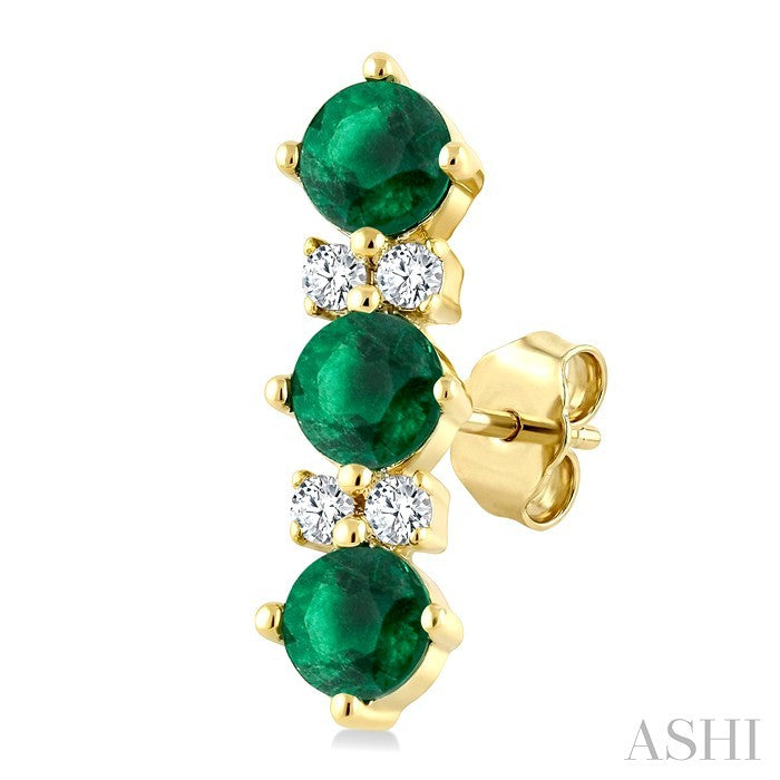 2.5 MM Round Shape Emerald and 1/20 Ctw Round Cut Diamond Precious Petite Earrings in 10K Yellow Gold