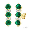 2.5 MM Round Shape Emerald and 1/20 Ctw Round Cut Diamond Precious Petite Earrings in 10K Yellow Gold