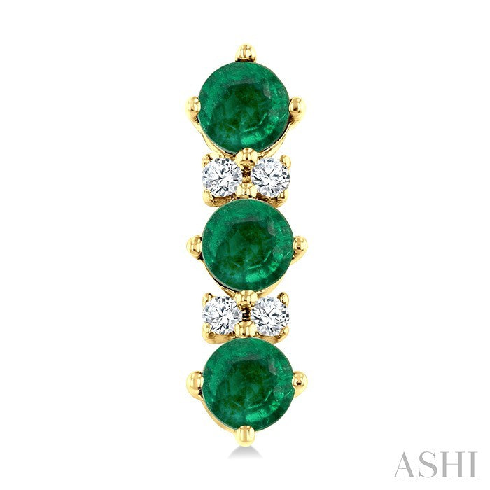 2.5 MM Round Shape Emerald and 1/20 Ctw Round Cut Diamond Precious Petite Earrings in 10K Yellow Gold