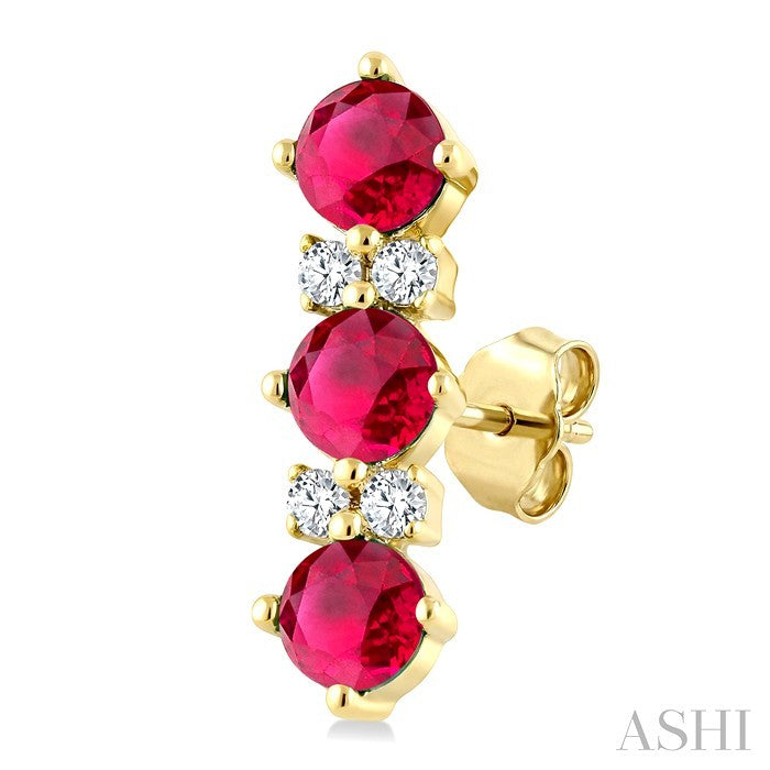 2.5 MM Round Shape Ruby and 1/20 Ctw Round Cut Diamond Precious Petite Earrings in 10K Yellow Gold