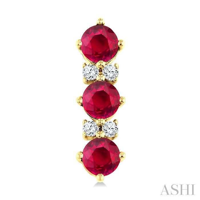 2.5 MM Round Shape Ruby and 1/20 Ctw Round Cut Diamond Precious Petite Earrings in 10K Yellow Gold