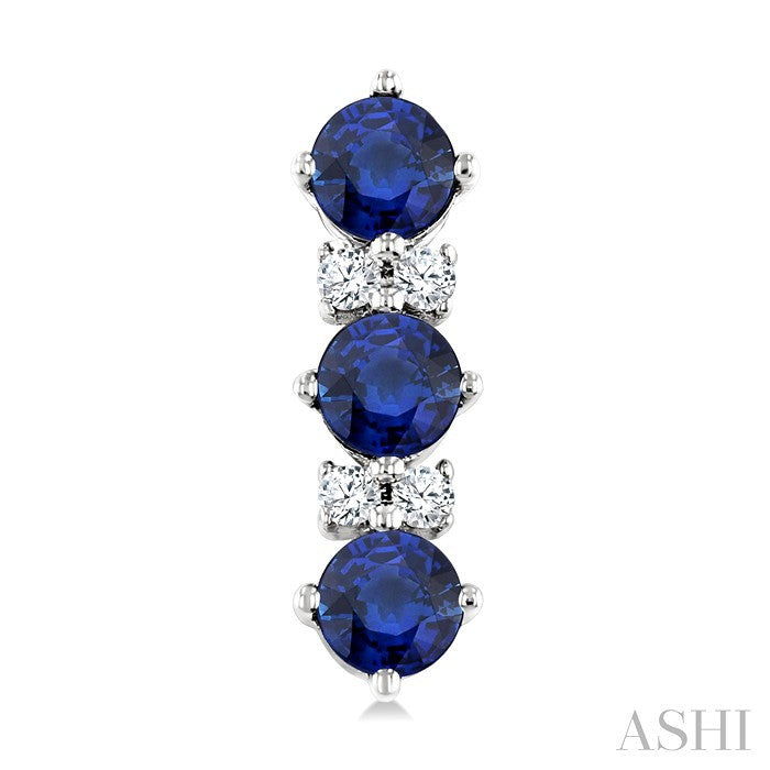 2.5 MM Round Shape Sapphire and 1/20 Ctw Round Cut Diamond Precious Earrings in 10K White Gold