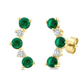 2.5 MM Round Shape Emerald and 1/10 Ctw Round Cut Diamond Precious Petite Ear Climbers in 10K Yellow Gold