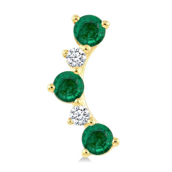 2.5 MM Round Shape Emerald and 1/10 Ctw Round Cut Diamond Precious Petite Ear Climbers in 10K Yellow Gold