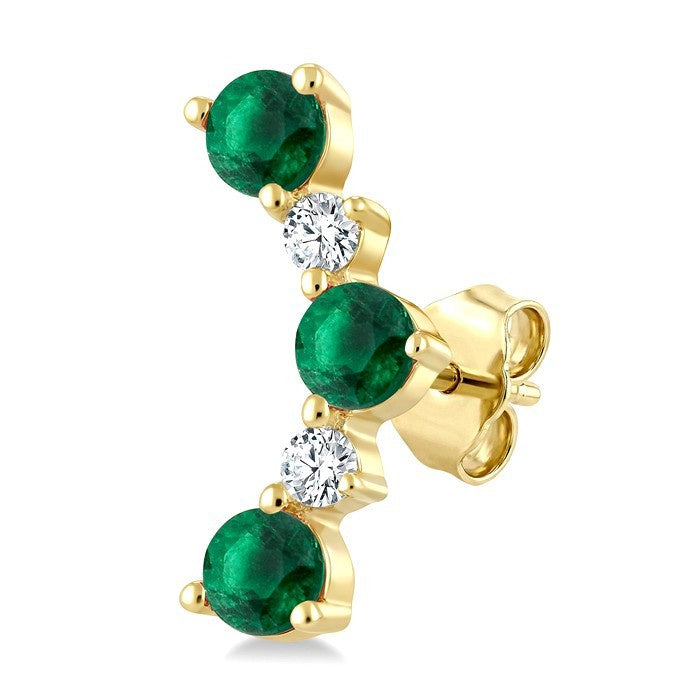 2.5 MM Round Shape Emerald and 1/10 Ctw Round Cut Diamond Precious Petite Ear Climbers in 10K Yellow Gold