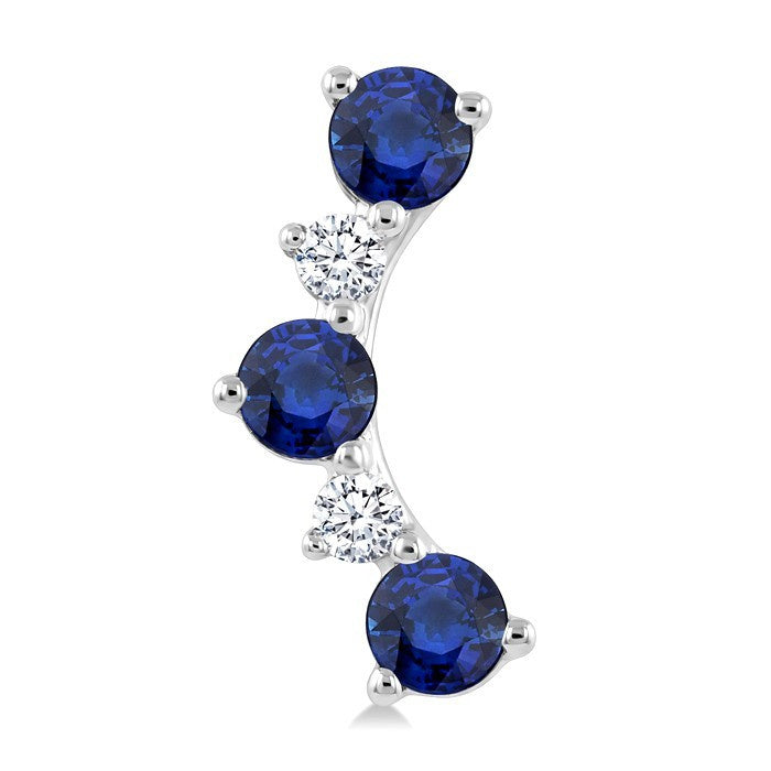 2.5 MM Round Shape Sapphire and 1/10 Ctw Round Cut Diamond Precious Petite Ear Climbers in 10K White Gold