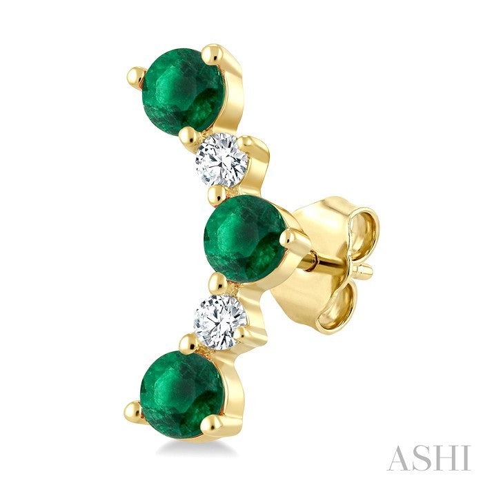 2.5 MM Round Shape Emerald and 1/10 Ctw Round Cut Diamond Precious Petite Ear Climbers in 10K Yellow Gold