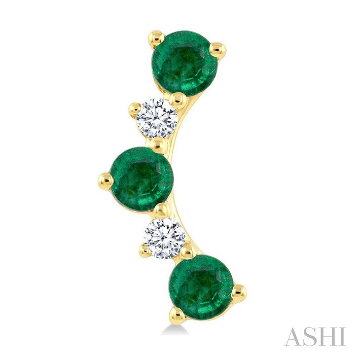2.5 MM Round Shape Emerald and 1/10 Ctw Round Cut Diamond Precious Petite Ear Climbers in 10K Yellow Gold