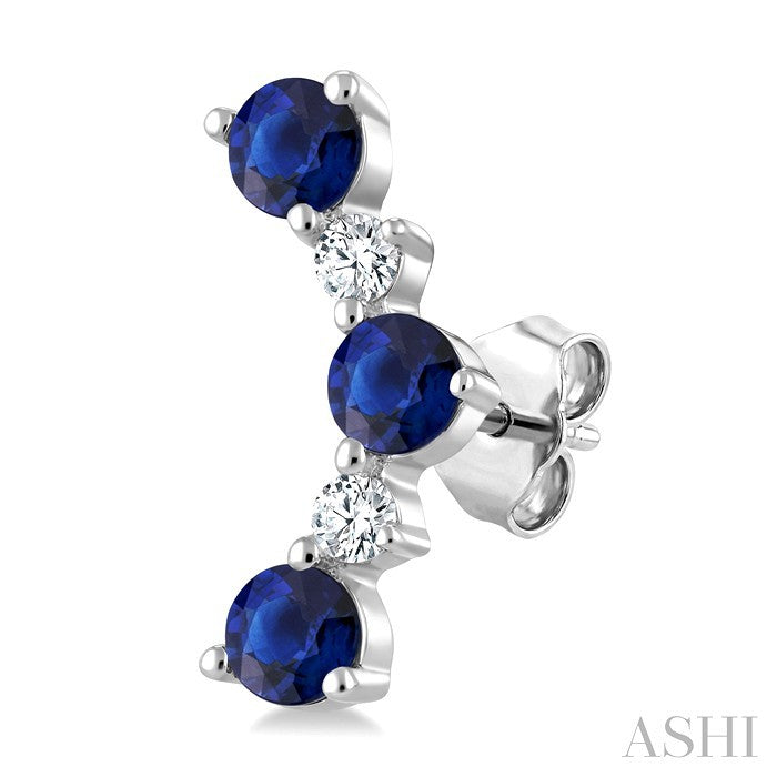 2.5 MM Round Shape Sapphire and 1/10 Ctw Round Cut Diamond Precious Petite Ear Climbers in 10K White Gold
