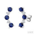 2.5 MM Round Shape Sapphire and 1/10 Ctw Round Cut Diamond Precious Petite Ear Climbers in 10K White Gold