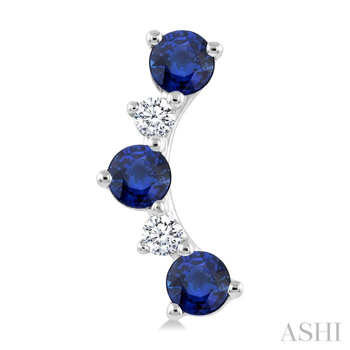 2.5 MM Round Shape Sapphire and 1/10 Ctw Round Cut Diamond Precious Petite Ear Climbers in 10K White Gold