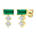 4X2 MM Baguette Cut Emerald and 1/10 Ctw Round Cut Diamond Petite Precious Earrings in 10K Yellow Gold