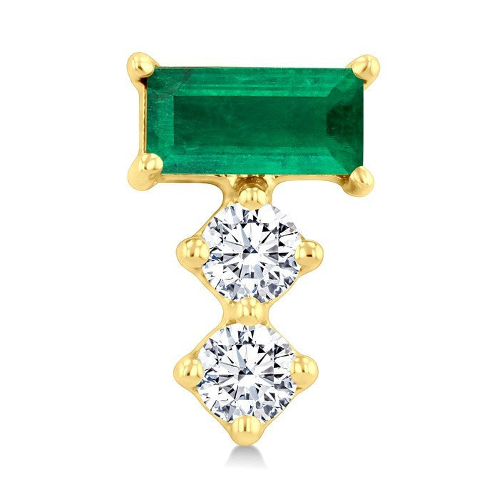 4X2 MM Baguette Cut Emerald and 1/10 Ctw Round Cut Diamond Petite Precious Earrings in 10K Yellow Gold