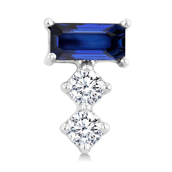 4X2 MM Baguette Cut Sapphire and 1/10 Ctw Round Cut Diamond Petite Precious Earrings in 10K White Gold