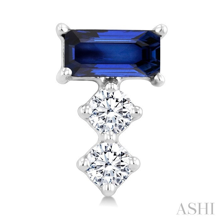 4X2 MM Baguette Cut Sapphire and 1/10 Ctw Round Cut Diamond Petite Precious Earrings in 10K White Gold