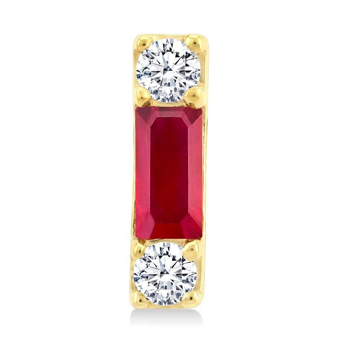 4X2 MM Baguette Cut Ruby and 1/10 Ctw Round Cut Diamond Petite Precious Earrings in 10K Yellow Gold