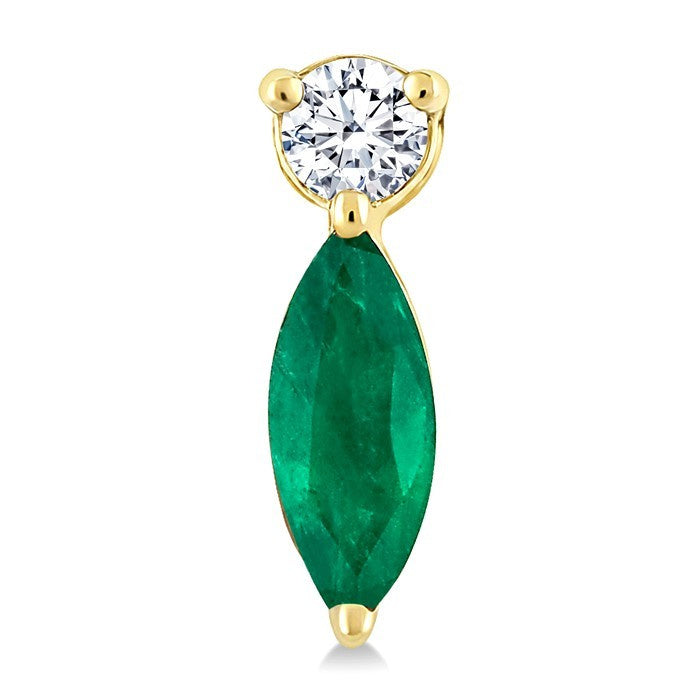 5X2.5 MM Marquise Cut Emerald and 1/20 Ctw Round Cut Diamond Petite Precious Earrings in 10K Yellow Gold