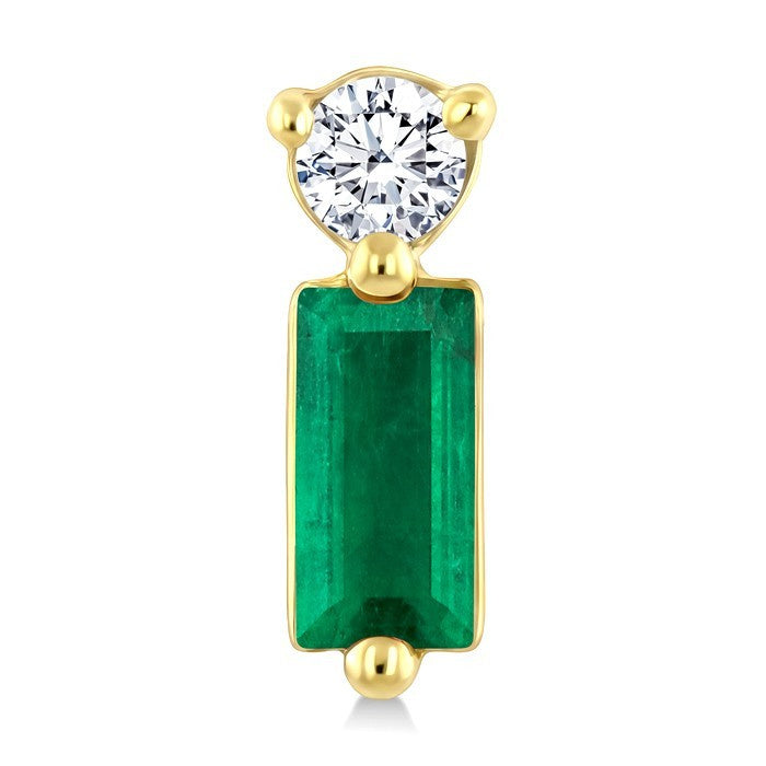 4X2 MM Baguette Cut Emerald and 1/20 Ctw Round Cut Diamond Petite Precious Earrings in 10K Yellow Gold