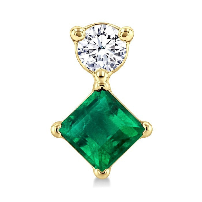 3.5 MM Princess Cut Emerald and 1/20 Ctw Round Cut Diamond Petite Precious Earrings in 10K Yellow Gold