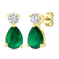 4X3 MM Pear Cut Emerald and 1/20 Ctw Round Cut Diamond Petite Precious Earrings in 10K Yellow Gold