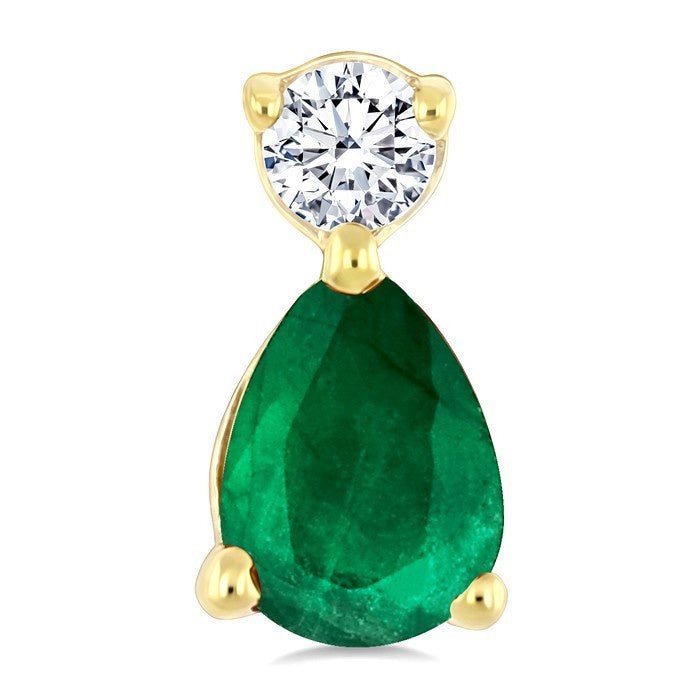 4X3 MM Pear Cut Emerald and 1/20 Ctw Round Cut Diamond Petite Precious Earrings in 10K Yellow Gold
