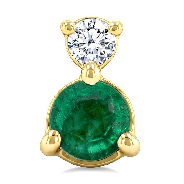 3.5 MM Round Cut Emerald and 1/20 Ctw Round Cut Diamond Petite Precious Earrings in 10K Yellow Gold