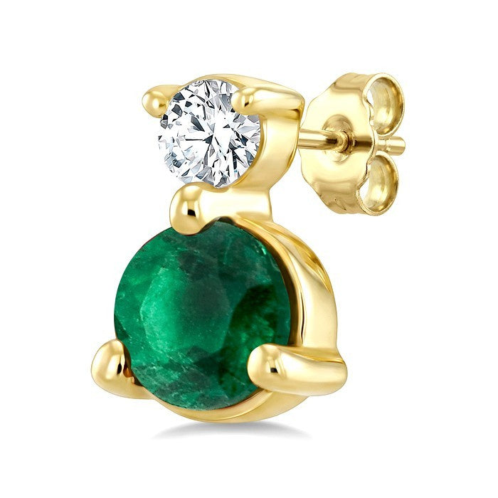 3.5 MM Round Cut Emerald and 1/20 Ctw Round Cut Diamond Petite Precious Earrings in 10K Yellow Gold