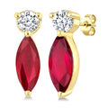 5X2.5 MM Marquise Cut Ruby and 1/20 Ctw Round Cut Diamond Petite Precious Earrings in 10K Yellow Gold