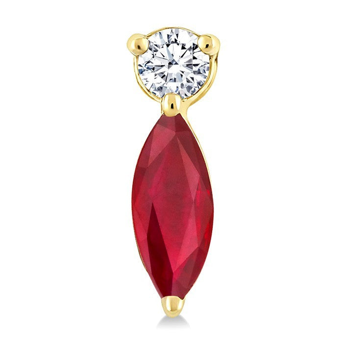5X2.5 MM Marquise Cut Ruby and 1/20 Ctw Round Cut Diamond Petite Precious Earrings in 10K Yellow Gold