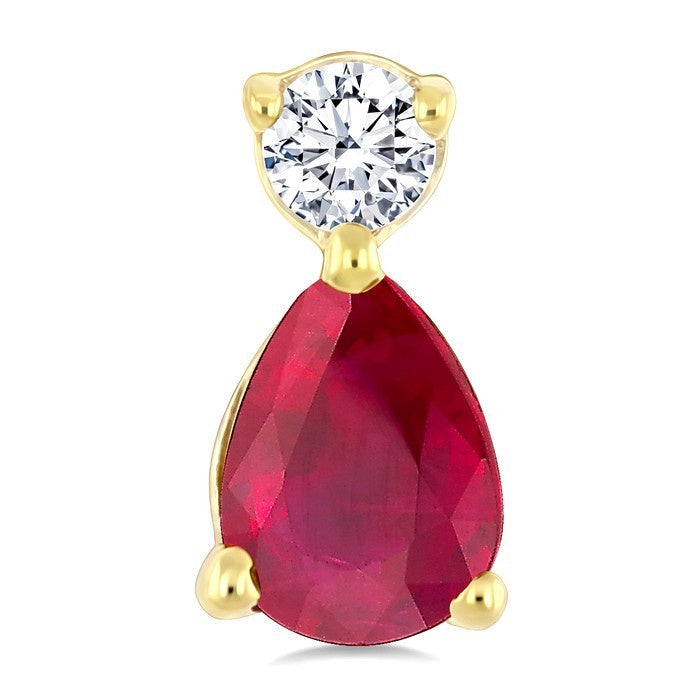 4X3 MM Pear Cut Ruby and 1/20 Ctw Round Cut Diamond Petite Precious Earrings in 10K Yellow Gold