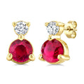 3.5 MM Round Cut Ruby and 1/20 Ctw Round Cut Diamond Petite Precious Earrings in 10K Yellow Gold