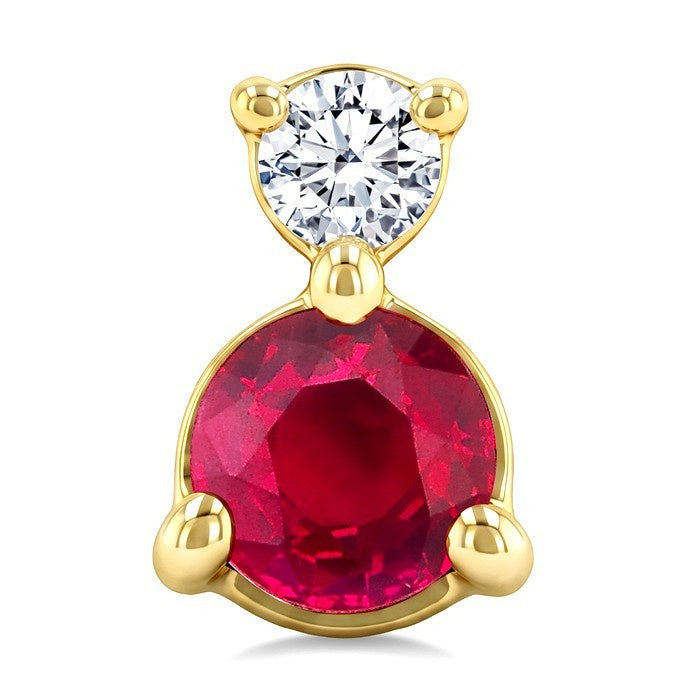 3.5 MM Round Cut Ruby and 1/20 Ctw Round Cut Diamond Petite Precious Earrings in 10K Yellow Gold