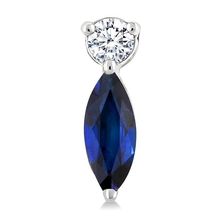 5X2.5 MM Marquise Cut Sapphire and 1/20 Ctw Round Cut Diamond Petite Precious Earrings in 10K White Gold