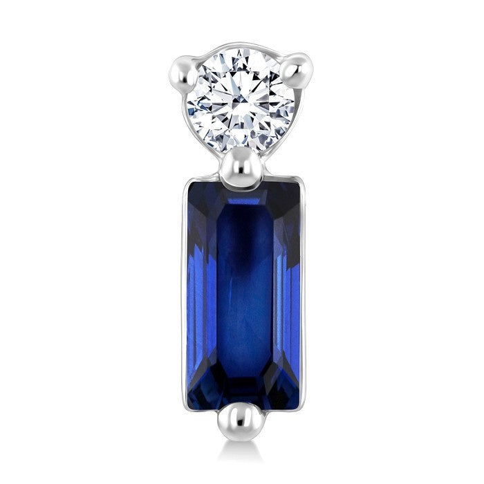 4X2 MM Baguette Cut Sapphire and 1/20 Ctw Round Cut Diamond Petite Precious Earrings in 10K White Gold