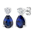 4X3 MM Pear Cut Sapphire and 1/20 Ctw Round Cut Diamond Petite Precious Earrings in 10K White Gold