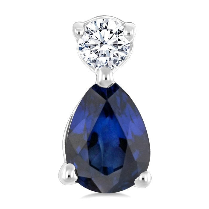 4X3 MM Pear Cut Sapphire and 1/20 Ctw Round Cut Diamond Petite Precious Earrings in 10K White Gold