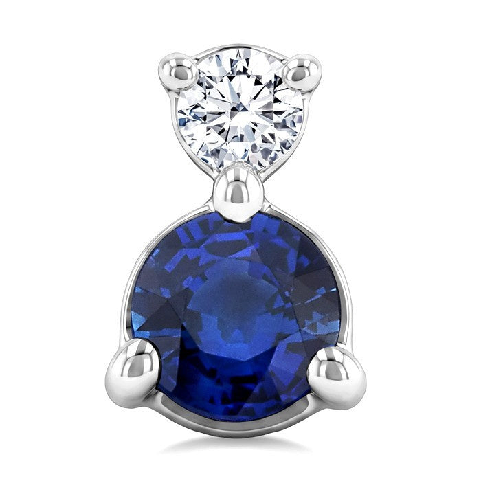 3.5 MM Round Cut Sapphire and 1/20 Ctw Round Cut Diamond Petite Precious Earrings in 10K White Gold