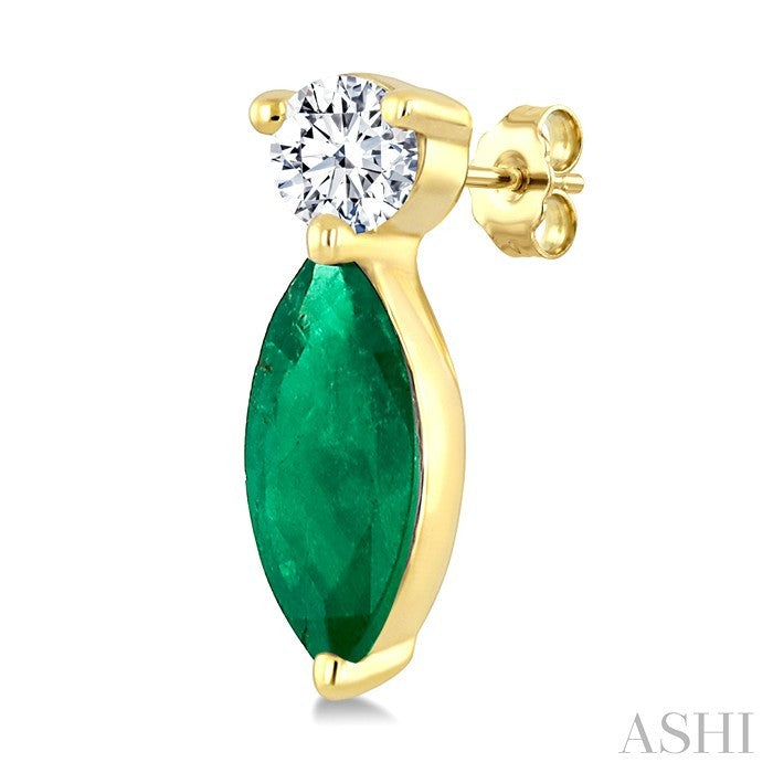 5X2.5 MM Marquise Cut Emerald and 1/20 Ctw Round Cut Diamond Petite Precious Earrings in 10K Yellow Gold