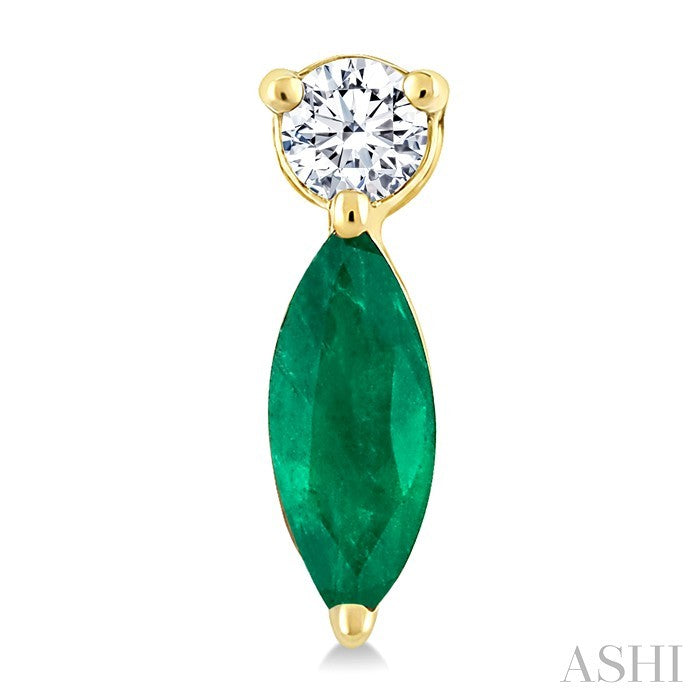 5X2.5 MM Marquise Cut Emerald and 1/20 Ctw Round Cut Diamond Petite Precious Earrings in 10K Yellow Gold