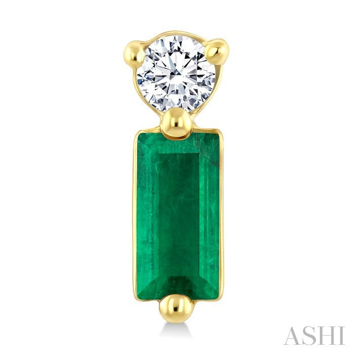 4X2 MM Baguette Cut Emerald and 1/20 Ctw Round Cut Diamond Petite Precious Earrings in 10K Yellow Gold