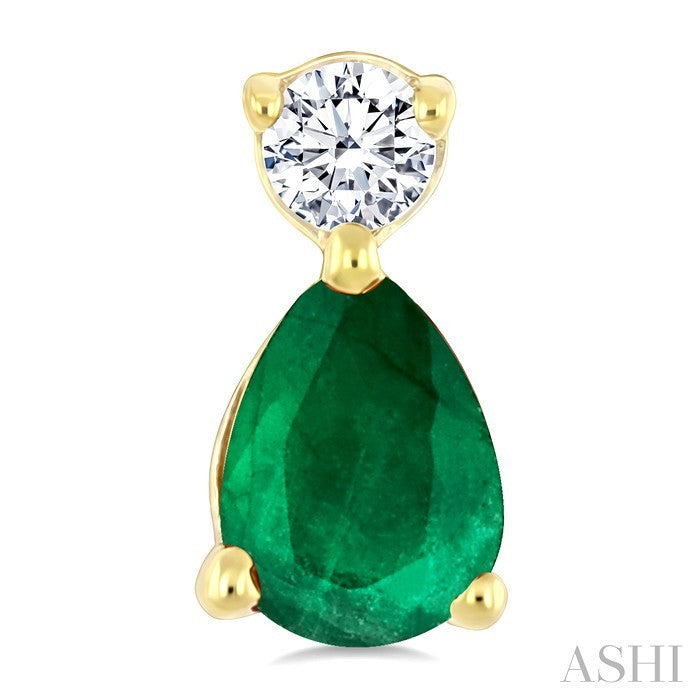 4X3 MM Pear Cut Emerald and 1/20 Ctw Round Cut Diamond Petite Precious Earrings in 10K Yellow Gold
