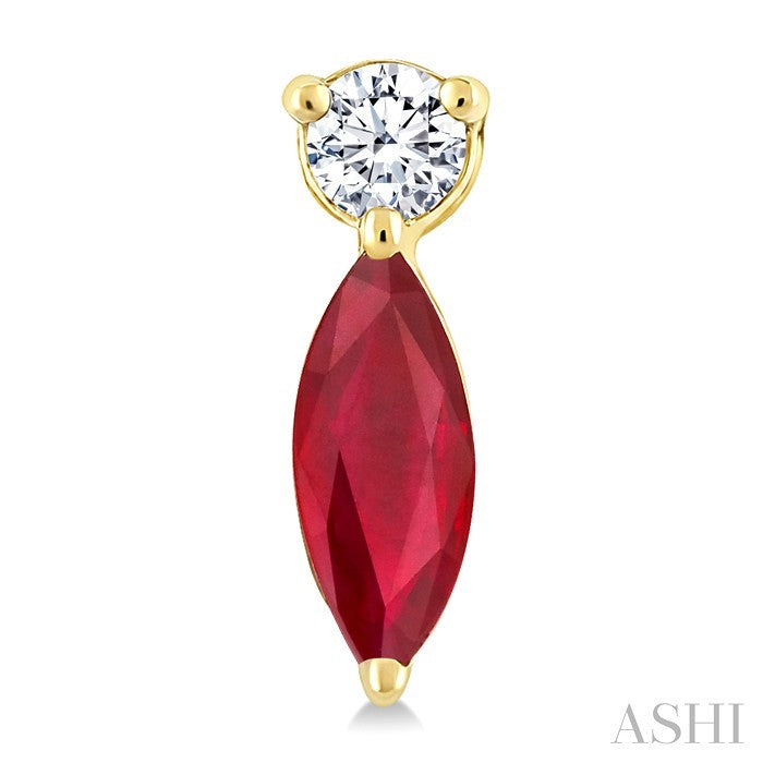 5X2.5 MM Marquise Cut Ruby and 1/20 Ctw Round Cut Diamond Petite Precious Earrings in 10K Yellow Gold