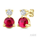 3.5 MM Round Cut Ruby and 1/20 Ctw Round Cut Diamond Petite Precious Earrings in 10K Yellow Gold