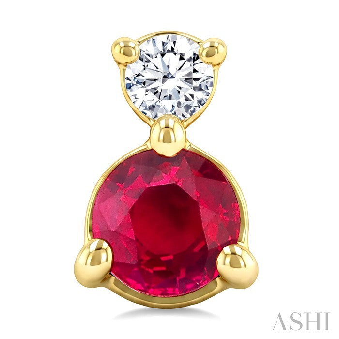 3.5 MM Round Cut Ruby and 1/20 Ctw Round Cut Diamond Petite Precious Earrings in 10K Yellow Gold