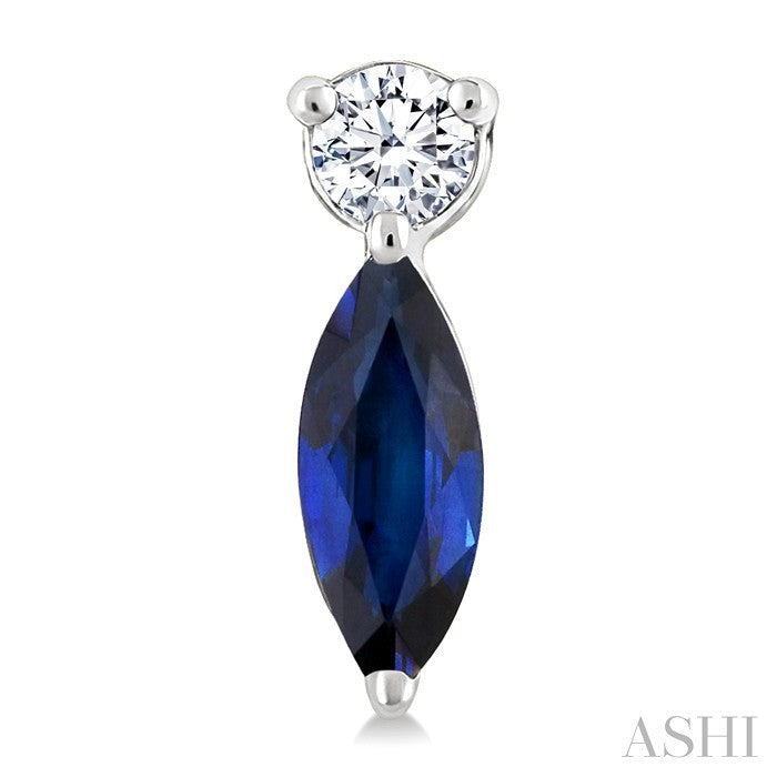 5X2.5 MM Marquise Cut Sapphire and 1/20 Ctw Round Cut Diamond Petite Precious Earrings in 10K White Gold