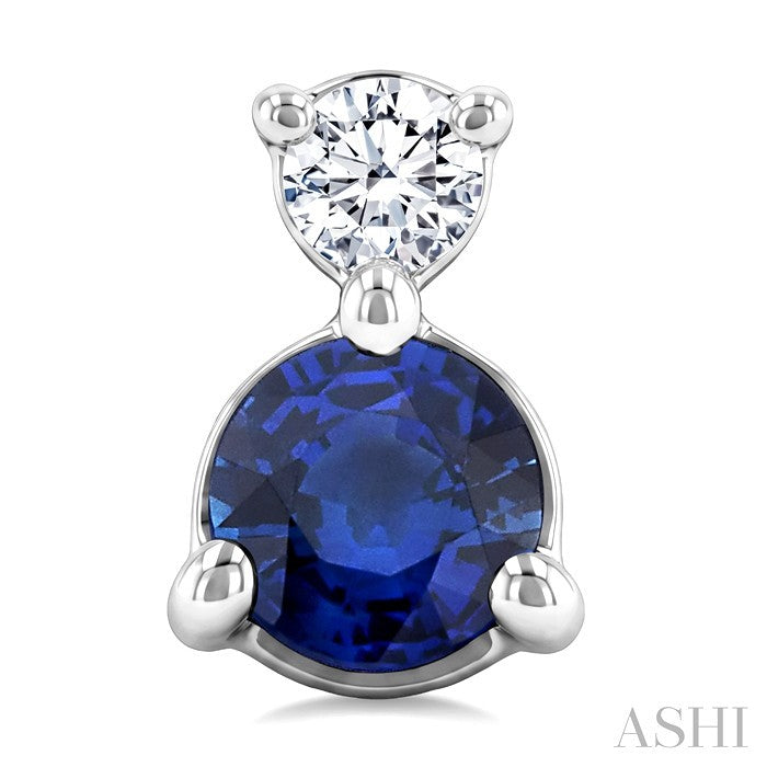 3.5 MM Round Cut Sapphire and 1/20 Ctw Round Cut Diamond Petite Precious Earrings in 10K White Gold