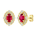 5X3 MM Oval Cut Ruby and 1/6 Ctw Round Cut Diamond Precious Art Deco Earrings in 14K Yellow Gold