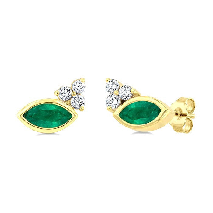 5X2.5 MM Marquise Cut Emerald and 1/20 Ctw Round Cut Diamond Precious Earrings in 10K Yellow Gold